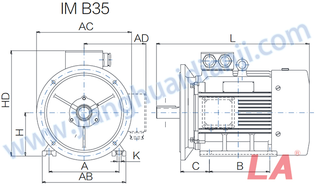 YE2系列高效低壓三相異步電動機(jī)外形及安裝尺寸圖B35 - 六安江淮電機(jī)有限公司