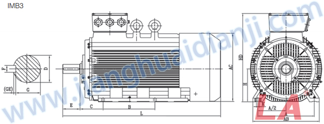 Y2系列低壓大功率三相異步電動機外形及安裝尺寸圖IMB3 - 六安江淮電機有限公司