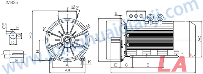 Y3系列低壓大功率三相異步電動(dòng)機(jī)外形及安裝尺寸圖IMB35 - 六安江淮電機(jī)有限公司