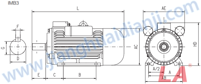 YL系列雙值電容單相異步電動(dòng)機(jī)外形及安裝尺寸圖IMB3 - 六安江淮電機(jī)有限公司