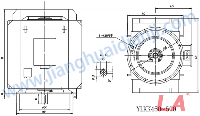 YLKK系列高壓立式三相異步電動(dòng)機(jī)外形及安裝尺寸圖(YLS355-630 IP23 6KV) - 六安江淮電機(jī)有限公司