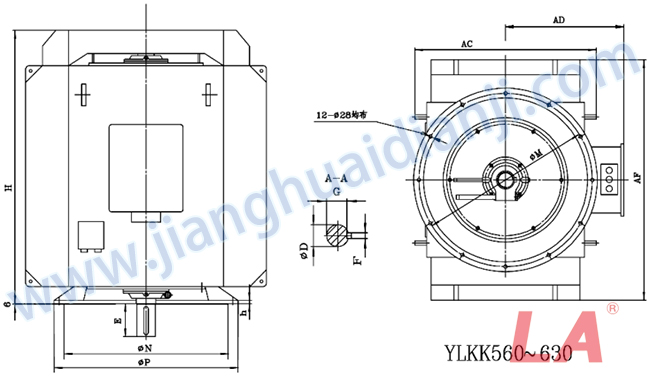 YLKK系列高壓立式三相異步電動(dòng)機(jī)外形及安裝尺寸圖(YLS450-630 IP23 10KV) - 六安江淮電機(jī)有限公司